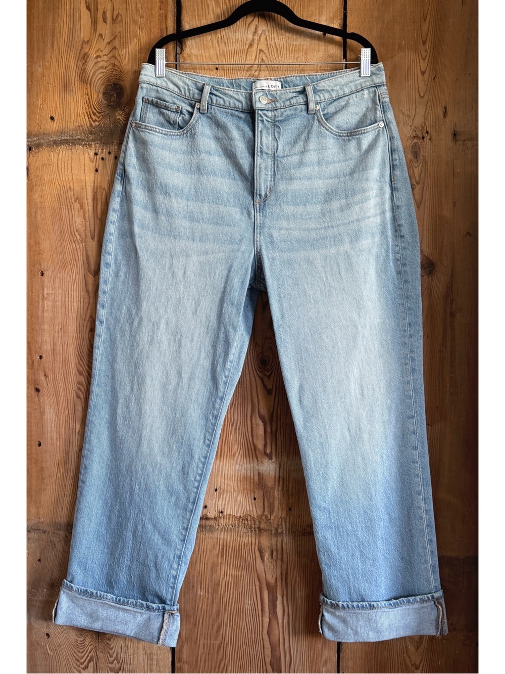 Sz 32 LOFT The Straight Wide Leg High-Rise Cotton Cuffed Light Wash Jean EUC